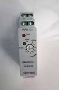 VERITEK, UNDER VOLTAGE RELAY, 1PHASE 2 WIRE, DIN-RAIL MOUNT, 5 TO 15 MIN., SET POINT: -180V AC, SUPPLY VOLTAGE: 230V AC, 50/60 Hz, VIPS-102_1 PHASE
