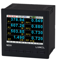 LUMEL, ND31, DATA RECORD AND MQTT IIoT, BACNET/IP OR MODBUS TCP/IP, VOLT. I/P: 3x57.7/100V, 3x230/400V, 2 RELAYS,1 ANALOG O/P,2 I/P PT100, RS485, ETHERNET, AUX. : 85-253V AC, ND31 1221M0